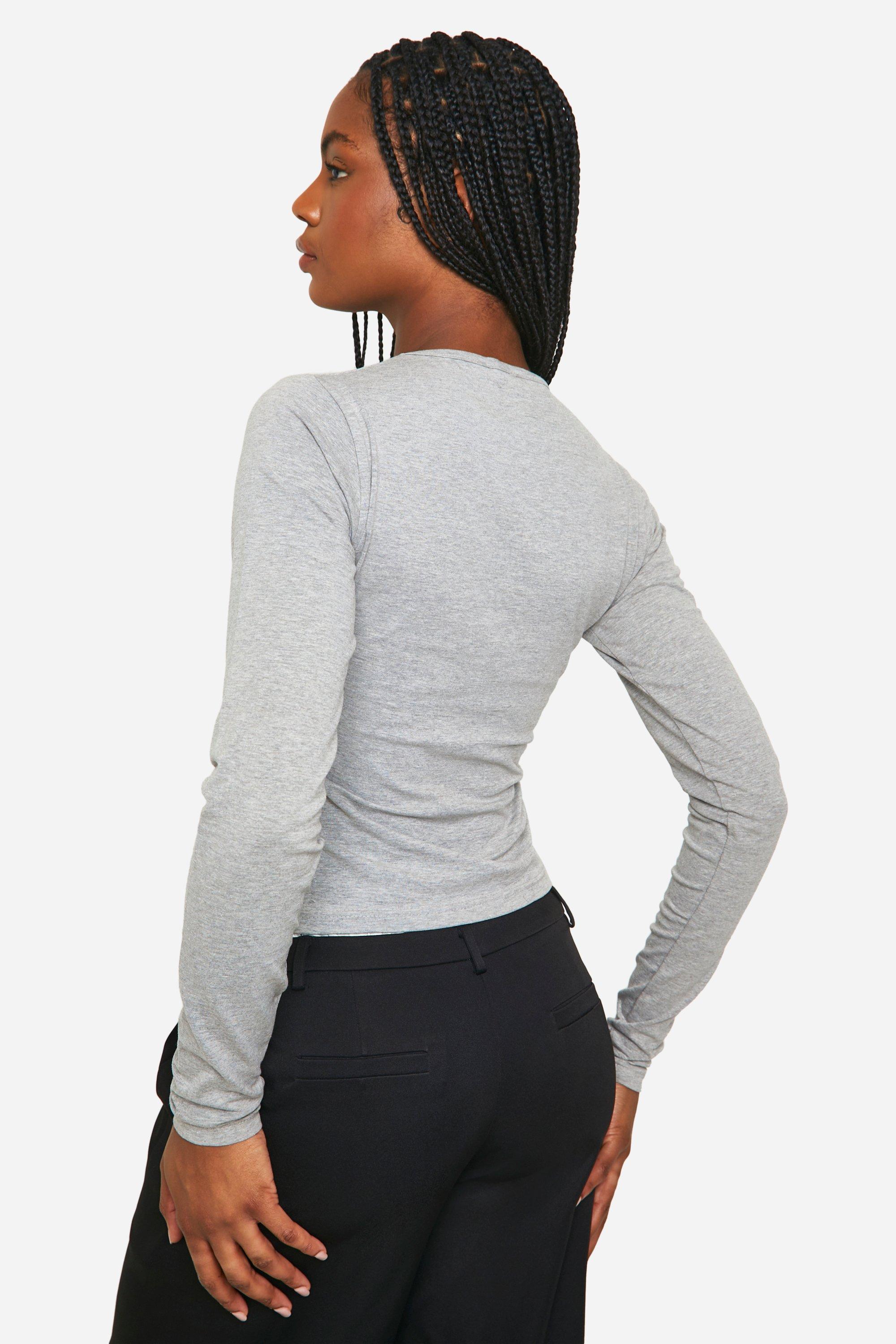 Grey Marl Tall Basic Cotton Long Sleeve Crew Neck Top